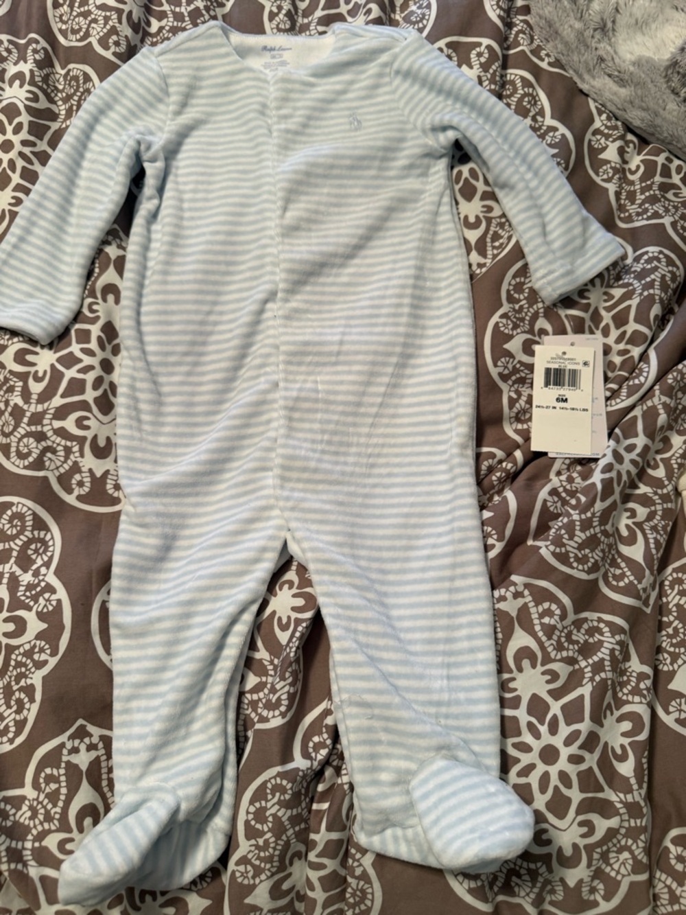 Ralph Lauren Light Blue Striped Footed One-Piece